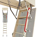 Wooden Wall Mounted Folding Ladder With Sturdy Metal Spring Mechanism And Installation Parts