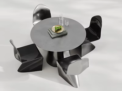 Modern Sleek Round Dining Table Set With Unique Metallic Chairs For Elegant Home Dining Space 3d model