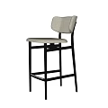 Modern Minimalist Bar Stool With Beige Upholstered Seat Back And Black Metal Frame
