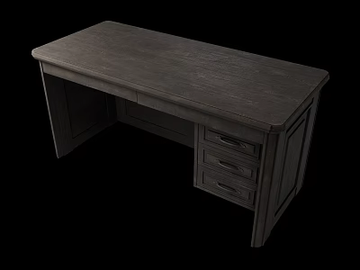 Sturdy Dark Wooden Desk With Three Drawers And Simple Design 3d model