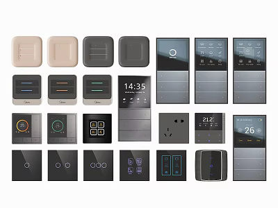 Various Smart Switch Panels With Digital Displays Different Colors And Modern Designs 3d model