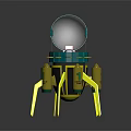 Futuristic Mechanical Device With Yellow Legs Cylindrical Parts And Transparent Spiral Sphere