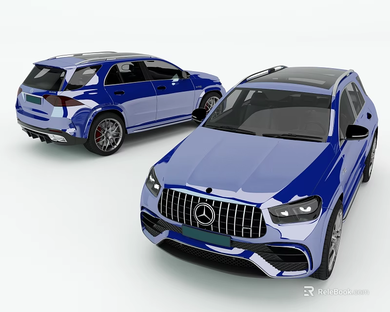 Two Blue Mercedes SUV Cars With Front And Side Views And Glossy Exterior Design 3d model 
