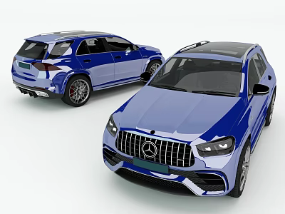 Two Blue Mercedes SUV Cars With Front And Side Views And Glossy Exterior Design 3d model