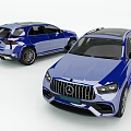 Two Blue Mercedes SUV Cars With Front And Side Views And Glossy Exterior Design