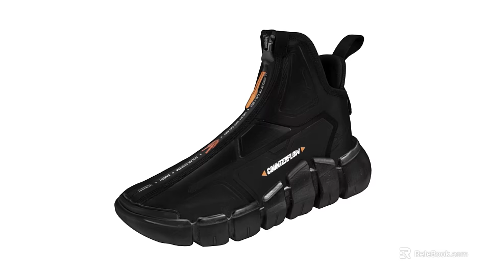 Black High Top Sneakers With Zipper And Brand Logo 3d model 