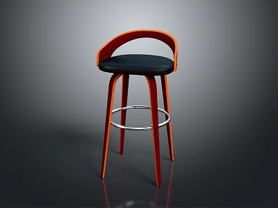 Stylish Modern Red Bar Stool Featuring Black Seat Wooden Frame And Metal Footrest 3d model