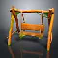 Wooden Swing Playground Equipment With Wooden Frame Rope Suspension And Green Vines