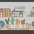 Colorful Decorative Shelves for Kids Room with Rabbit Decor Cactus Shapes and Toys