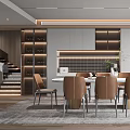 Modern Restaurant Interior Design With Dining Table Chairs Lighting And Display Shelves 3d model