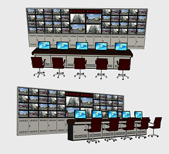 Modern monitoring large screen monitoring center control room 3d model