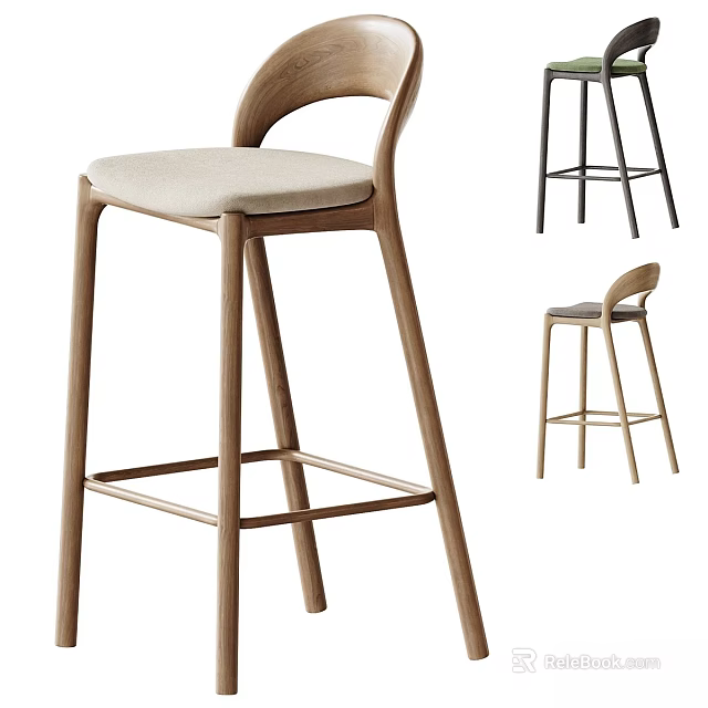 Modern Wooden Bar Stool With Upholstered Seat Sleek Legs And Contemporary Design 3d model 