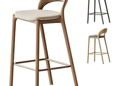 Modern Wooden Bar Stool With Upholstered Seat Sleek Legs And Contemporary Design 3d model