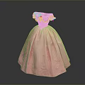 Pink Princess Style Dress With Ruffled Neckline And Flared Skirt Design
