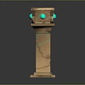 Stone Pillar with Cracks and Turquoise Glowing Lines Geometric Decorative Top and Green Gemstones