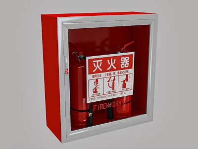 Red Fire Equipment Cabinet with Fire Extinguishers and Fire Hose and Transparent Glass Window 3d model