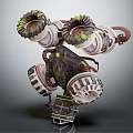 3D Mechanical Model With Multiple Circular Rings Green Accents Curved Pipes And Metallic Structure