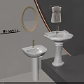 White Pedestal Washbasins With Oval Mirror And Towel Rack In Minotti Interior