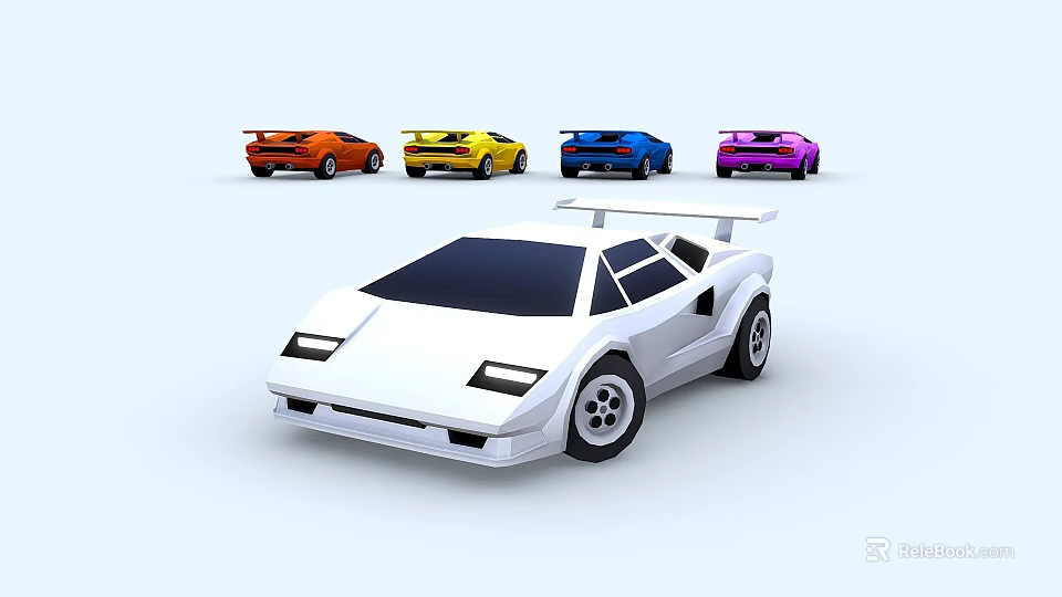 White Classic Sports Car With Colorful Sports Cars In Background 3d model 