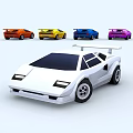 White Classic Sports Car With Colorful Sports Cars In Background
