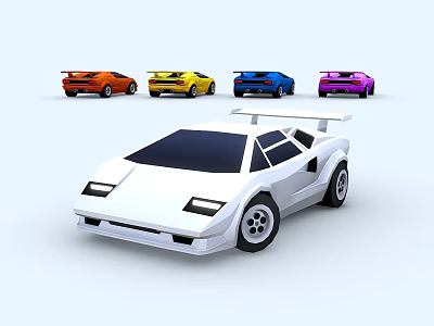 White Classic Sports Car With Colorful Sports Cars In Background 3d model