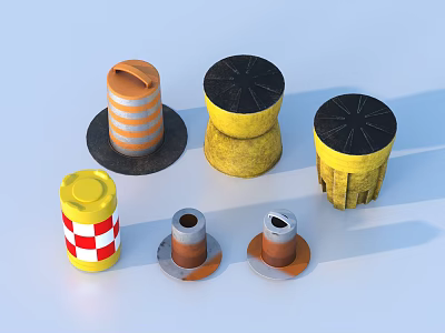 Colorful Cylindrical Household Lids With Striped Checkered And Black Top Designs 3d model