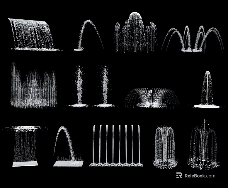 Various Styles of Garden Ornament Fountains With Diverse Water Spray Shapes 3d model 