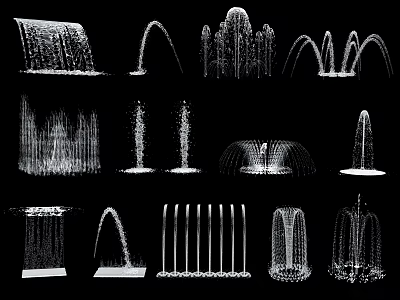 Various Styles of Garden Ornament Fountains With Diverse Water Spray Shapes 3d model