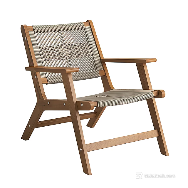 Light Wood Frame Leisure Chair With Gray Woven Seat And Backrest 3d model 