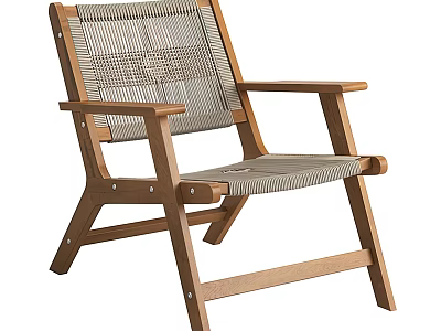 Light Wood Frame Leisure Chair With Gray Woven Seat And Backrest 3d model
