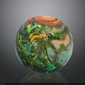 Vibrant Colorful Sphere With Swirling Green Pink Orange Iridescent Patterns