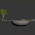 Concrete Square Platform With Recessed Pond Small Green Tree And Orange Edge Decorations