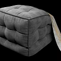 Gray Velvet Square Ottoman with Button Tufted Design and Hanging Fabric 3d model