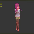 Game and Movie Character with Orange Hair Blue Top Green Skirt and Hands Behind Back