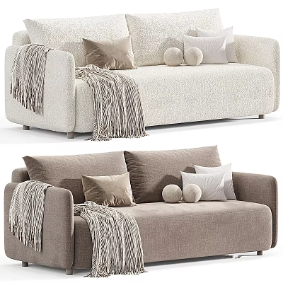 Off White And Brown Sofas With Pillows Blanket And Round Cushions 3d model