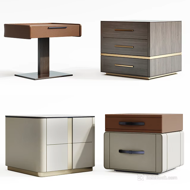 Modern Elegant Nightstand Designs With Wooden Metal Drawers And Leather Details 3d model 