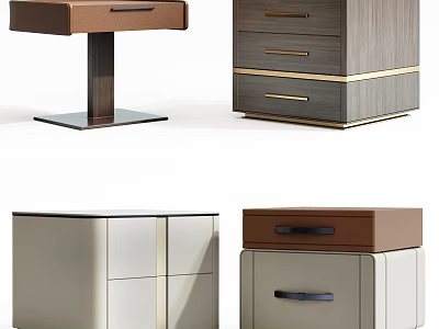 Modern Elegant Nightstand Designs With Wooden Metal Drawers And Leather Details 3d model
