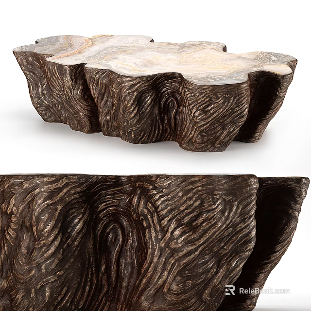 Natural Wooden Coffee Table With Unique Irregular Shape And Rustic Grain Design 3d model