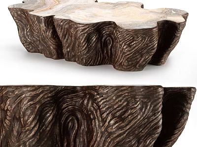 Natural Wooden Coffee Table With Unique Irregular Shape And Rustic Grain Design 3d model