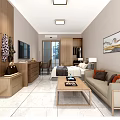 Modern Residential Interior Design With Sofa Coffee Table Bed And Wooden Cabinets