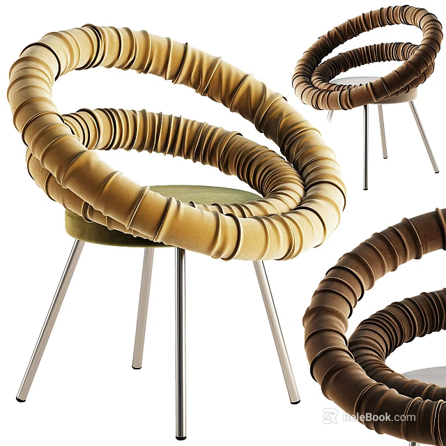 Modern Coiled Circular Design Accent Chair With Metal Legs And Comfortable Fabric Seat 3d model 