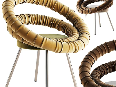 Modern Coiled Circular Design Accent Chair With Metal Legs And Comfortable Fabric Seat 3d model