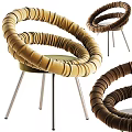 Modern Coiled Circular Design Accent Chair With Metal Legs And Comfortable Fabric Seat