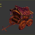 Vintage Wooden Carriage With Red Tile Roof Hanging Lanterns And Large Wheels