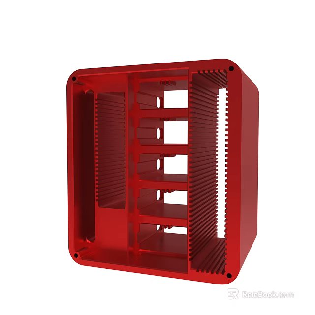 Red Industrial Metal Structure With Grid Design And Heat Sink Features 3d model
