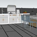 Modern Outdoor Garden Landscape With Patio Marble Counter Seating And Green Plants