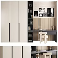 Modern Desk Interior With White Cabinets Bookshelf White Chair And Decorative Paintings