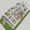 Wooden Exterior Detached Villa With Gray Roof Skylights Porch Fence And Green Grass