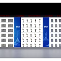 Modern Trophy Display Wall With Blue Background And Exhibition Boards 3d model