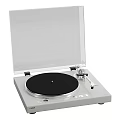 Modern Vinyl Turntable With Open Transparent Cover Black Platter Silver Tonearm And Control Buttons